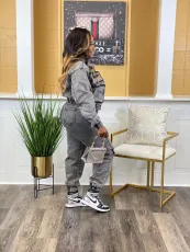 Multicolor Pocket Washed Denim Two Piece Pants Set NYF-8158