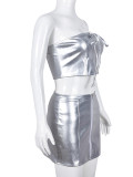 Wrap Chest Tie Up Tops And Skirt 2 Piece Set GNZD-9363SD