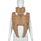 Zipper Sleeveless Cotton Filled Short Jacket GNZD-9511TD