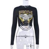 Letter Print Long Sleeve Tight T Shirt GNZD-9670TD