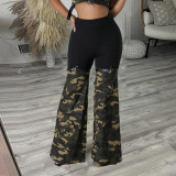 Camouflage Spliced Knit Flared Pants GNZD-9636PD