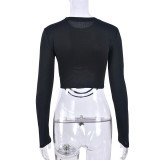 Letter Print Long Sleeve Tight T Shirt GNZD-9670TD