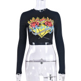 Casual Print Long Sleeve Tight T Shirt GNZD-9674TD
