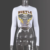 Letter Print Long Sleeve Tight T Shirt GNZD-9670TD