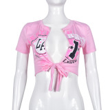 Sexy Print Hollow Out Bandage T Shirt GNZD-9471TD