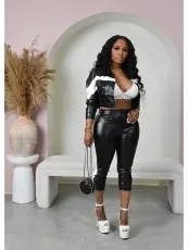 Color Contrast Buttoned Lapel Two Piece Pant Set CH-23115