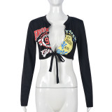 Sexy Print Long Sleeve Bandage T Shirt GNZD-9721TD