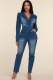 Blazer Collar Double Button Denim Jumpsuit LX-6970