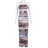Sexy Print Slim Tube Tops Maxi Dress GNZD-7914DG