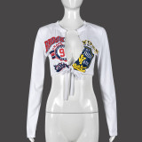 Sexy Print Long Sleeve Bandage T Shirt GNZD-9721TD