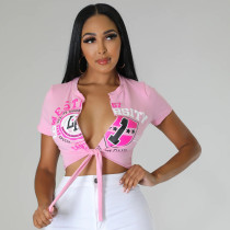 Sexy Print Hollow Out Bandage T Shirt GNZD-9471TD
