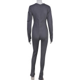 Long Sleeve Hollow Out Denim Jumpsuit GNZD-8637JD