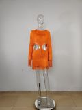 Long Sleeve Off Waist Tassel Mini Dress MUE-8019