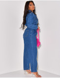 Fashion Long Sleeve Blazer Neck Denim Jumpsuit LX-6971