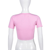 Sexy Print Hollow Out Bandage T Shirt GNZD-9471TD
