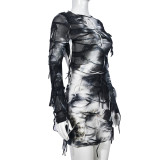 Knit Tie-Dye Tassel Backless Halloween Mini Dress GNZD-9558DD