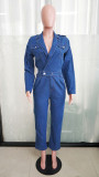 Fashion Long Sleeve Blazer Neck Denim Jumpsuit LX-6971