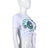 Sexy Print Hollow Out Bandage T Shirt GNZD-9471TD