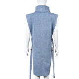 Sexy Denim Hollow Out High Collar Split Midi Dress GNZD-9438DD