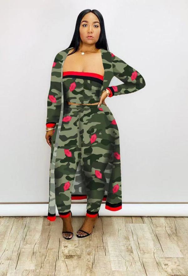 Fashion Wrap Chest+Pants+Jacket Camouflage Three Piece Set HMS-6269