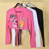 Sexy Print Long Sleeve Bandage T Shirt GNZD-9721TD