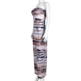 Sexy Print Slim Tube Tops Maxi Dress GNZD-7914DG