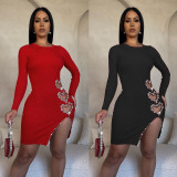 Solid Color Heart Shape Hot Drilling Mini Dress  BN-9442
