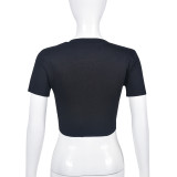 Sexy Print Hollow Out Bandage T Shirt GNZD-9471TD