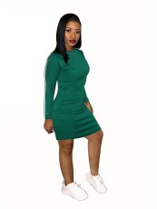 Side Stripe Round Neck Long Sleeve Dress SH-390891
