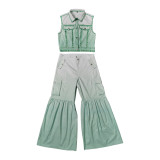 Striped Gradient Sleeveless Wide Leg Pant Two Piece Set MUE-8013