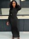 Sexy Solid Color Long Sleeve Holes Maxi Dress SH-390903