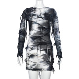 Knit Tie-Dye Tassel Backless Halloween Mini Dress GNZD-9558DD