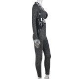 Sexy Bra And Slim Long Sleeve Jumpsuit 2 Piece Set GNZD-8771JD