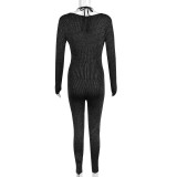 Sexy Bra And Slim Long Sleeve Jumpsuit 2 Piece Set GNZD-8771JD