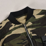 Denim Camouflage Zipper Long Sleeve Split Pants 2 Piece Set GNZD-9805PD