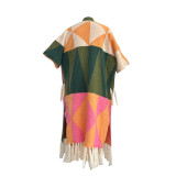 Casual Color Blocking Tassel Knit Coat TR-1291