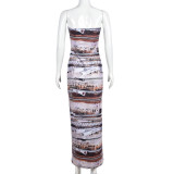 Sexy Print Slim Tube Tops Maxi Dress GNZD-7914DG