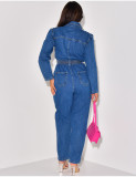 Fashion Long Sleeve Blazer Neck Denim Jumpsuit LX-6971