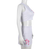 Embroidered Crosses Tank Top Two Piece Skirt Set GNZD-8895SD