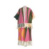 Casual Color Blocking Tassel Knit Coat TR-1291