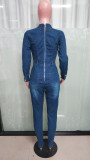 Blazer Collar Double Button Denim Jumpsuit LX-6970