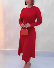Long Sleeve Solid Color Maxi Dress OMY-11033