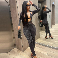 Sexy Bra And Slim Long Sleeve Jumpsuit 2 Piece Set GNZD-8771JD