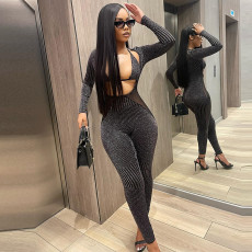 Sexy Bra And Slim Long Sleeve Jumpsuit 2 Piece Set GNZD-8771JD