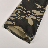 Denim Camouflage Zipper Long Sleeve Split Pants 2 Piece Set GNZD-9805PD