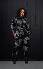 Fashion Printed Shirt Long Pants Two Piece Set OMY-11031