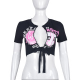Sexy Print Hollow Out Bandage T Shirt GNZD-9471TD