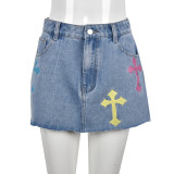 Denim Gross Embroider Half-body Skirt GNZD-8851PD