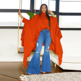 Pleated Long Solid Color Shawl Blouse NNWF-10623