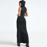 Cross Hot Rhinestone Sleeveless Hooded Maxi Dress GNZD-9658DD
